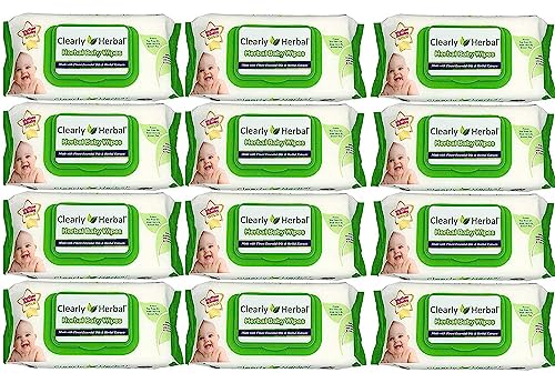 Clearly Herbal Baby Wipes, made with Essential Oils and Natural Herbal Extracts, Parent's Choice, Case Pack 864 Plant Based Wipes (12 Packs x 72 Count)