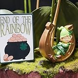 Braxio St-Patricks-Day Decorations Coffee Table Decor - Resin Gnome Collectible Figurines Green Gnome and Gold Horseshoe St Patricks Day Decor Table Centerpieces 3.75 * 1.5 * 3.75 Inch