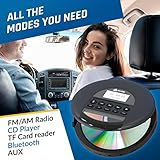 KLIM Nomad - Portable CD Player Walkman with Long-Lasting Battery - with Headphones - Radio FM - Compatible MP3 CD Player Portable - TF Card Radio FM AM Bluetooth - Ideal for Cars - Black