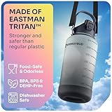 EnergyBud 1 Gallon Water Bottle With Straw Dishwasher-Safe BPS & BPA Free, 2 Cleaning Brush Motivational 128oz Water Jug with Time Markers, Wide-Mouth Tritan, Gym & Exercise Equipment(Clear & Black)