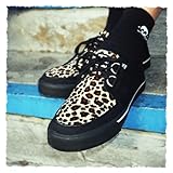 T.U.K. Black/Tan Leopard Creeper Sneaker Shoes for Women and Men, D Ring Lace Up Shoes | US Women 13 / Men 11