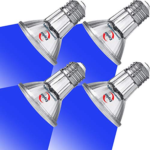 Explux PAR20 LED Flood Blue Light Bulbs, 60W Equivalent Direct LED Color Emission, Full-Glass Waterproof & Anti-Ageing, Dimmable, Blue Colored Spotlight, 4-Pack