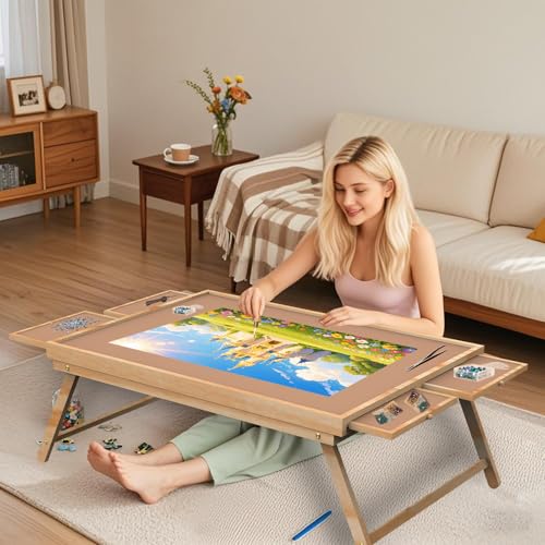 Diamond Painting Table, 34.3”x 26.5” Drawing Desk for Diamond Art, Foldable Diamond Paintings Work Station with 4 Drawers and Cover, Drafting Table for Drawing, Sketching, Animation