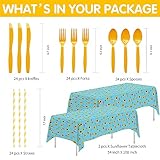 Xigejob Sunflower Party Decorations Tableware - Sunflower Birthday Decorations, Plate, Cup, Napkin, Tablecloth, Cutlery, Sunflower Theme Baby Shower Bridal Shower Birthday Party Supplies | Serve 24