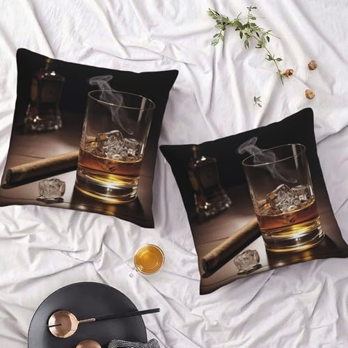 KLLTYHMU Whisky and Cigarette Picture Pillow Covers 20"X20" Set of 2, Decorative Throw Pillow Covers Farmhouse Pillowcases Modern Cooling Linen Cushion Decor for Home Sofa Couch Bed