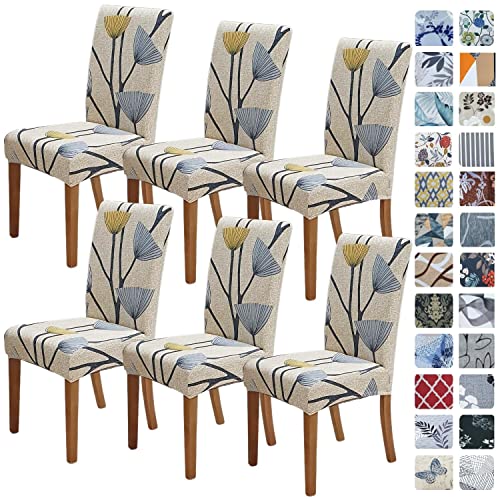 SPRINGRICO Chair Covers for Dining Room 6 Pack, Stretch Dining Chair Cover, Washable Spandex Kitchen Parsons Chair Slipcovers, Removable Seat Protector for Home or Party (6 Pack, Floral Bloom)