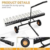 YINTATECH 60in Tow Behind Pine Straw Rake, Steel Lawn Tractor Rake Fit for ATV, 24 Tines, Black&Gold