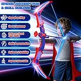 Spider Toys for Boys Age 3-4 4-6 6-8 8-12, Kids Toy BowArrow Shooting Set with Red & Blue LED Lights, Spider Quiver & Web Target, 8 Suction Cup Arrows, Toys Gifts for 3 4 5 6 7 8 9 10 12 Year Old Boys