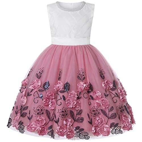 BUNNY LULU Knee-Length Girls Dress Sloping Bridesmaid Wedding Princess Children's Bow Birthday Ball Party Show Evening Lavender (9-10 Years, Dusty Rose)