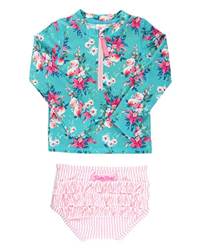 RuffleButts® Girls Fancy Me Floral Long Sleeve Rash Guard Bikini - 7