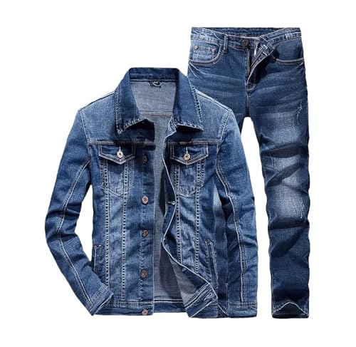 Men's Denim Suits Slim Fitting Korean Version Casual Denim Top Jeans 2-Piece Set