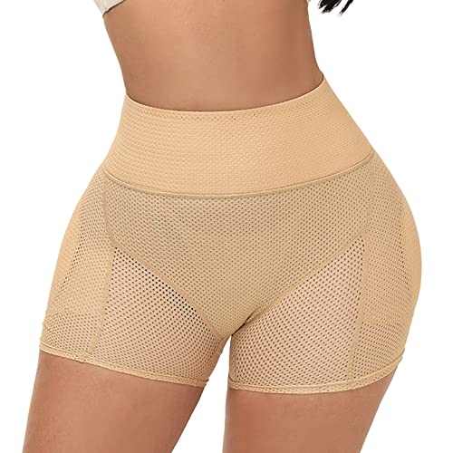 Lu's Chic Women's Padded Shapewear Shorts Mesh Hip Pads High Waisted Body Shaper Padding Panties Underwear Hip Enhancer Butt Lifting Tummy Control Seamless Booty Shorts C-Nude 2 Small