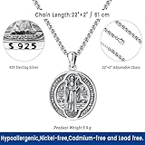 Eusense Medalla De San Benito De Plata 925 St Benedict Medals for Men Women Saint Benedict Pendant San Benito Medallion De Abad Bendecida Amuleto St. Benedict Necklace Sterling Silver