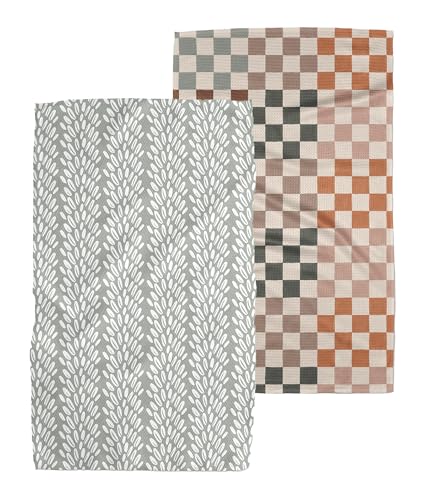 GEOMETRY Kitchen Tea Towels - Quick Dry Microfiber Dish Towels for Kitchen - Checkmate 18" x 30" (2 Pack)
