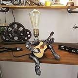 WIBOTA Music Guitar Table Lamp Art Decor Guitar Stuff Cool Gifts for Music Art Lovers Microphone Players for Men Steampunk Pipe Man Edison Bulb Lamps Retro Guitars Metal Pipe Industrial Robot Lights