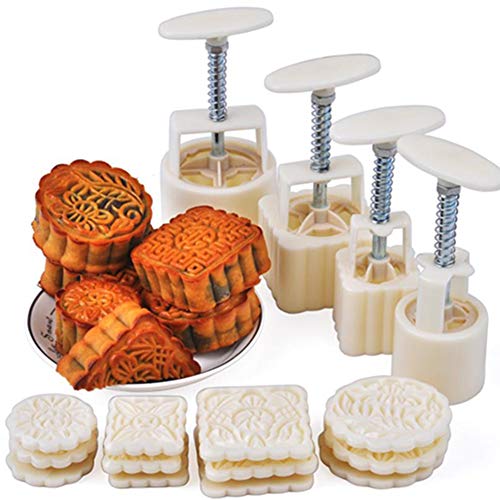Resulzon Mooncake Mold Press Moon Cake Stamps Cookie BathBomb Mold, Mid Autumn Festival DIY Hand Press Pastry Tool Mooncake Maker Cutter with 12 Flower Patterns (50g+100g)