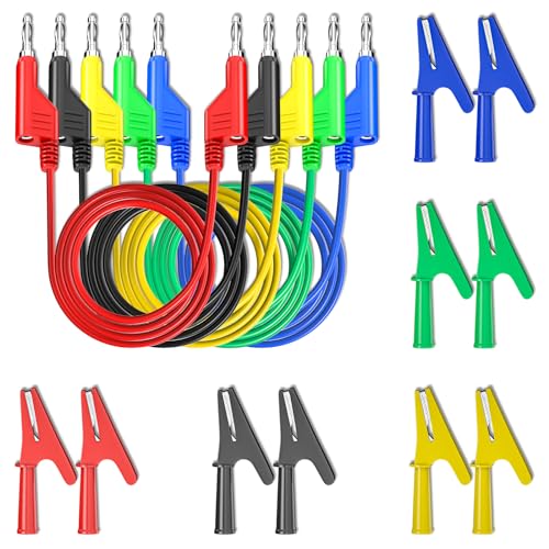 Goupchn 4mm Stackable Banana to Banana Plug Test Leads with 10PCS Full Insulated Copper Alligator Crocodile Clips for Multimeter Electrical Testing 5 Colors