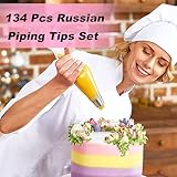 Suuker Russian Piping Tips, 134 Pieces Piping Bags and Tips Set, Frosting Piping Kit with 30 Large Piping Tips, 100 Icing Bags and Tips Set, Cake Decorating Kit