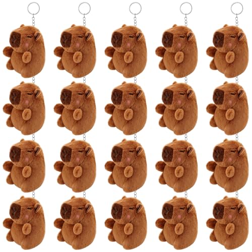PullCrease 20 Pcs Mini Capybara Plush Toys Stuffed Animals Keychains Bulk Small Capybara Plush Ornament Back to School Gifts Kawaii Animal Keychains for Baby Shower Birthday Party Woman