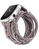 4 Pcs-1 Set，Bracelet Work For Apple Watch Series 9 8 7 6 SE 5 4 3,Compatible with Size 38mm/40mm/41mm/42mm/44mm/45mm/49mm, Include S/M5.4-6.3inch,Multilayer Wrap Boho Dressy Bracelets Suede Faux Leather Replacement Strap with Metal Buckle, Multicolor Watchband for you to Choice. (42/44/45/49mm)