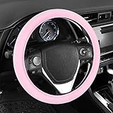 Carbella Ultra Soft Pink Steering Wheel Cover, Car Accessories for Women, Non-Slip Comfy Soft Grip Faux Leather Auto Steering Wheel Cover for Cars Trucks Vans SUVs Gift Idea - Fits Standard 15" Inches