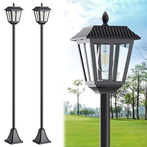 68" Solar Lamp Post Light Outdoor - 3000K Warm White, IP45 Waterproof Post Solar Lights Outdoor, Pole Lights Decorative Lamp for Yard Garden Patio Lawn Pathway Driveway Front/Back Door (2PK)