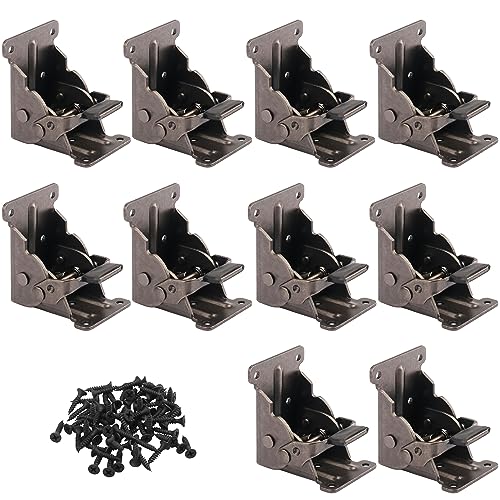 GENHAKON 10 Pack Heavy-Duty Folding Table Leg Brackets, Self-Locking Hinge, Foldable Support Bracket with Screws for DIY Tables, Beds, Folding Workbenches