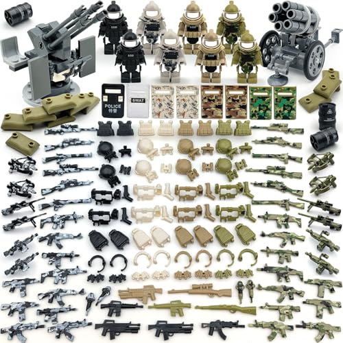 350+ PCS Military Weapon Pack Accessories for Swat Team Building Block Toy Military Weapon Set Include Camouflage Guns for Army Equipment Gear Sets Compatible with Mini Figure of Major Brand