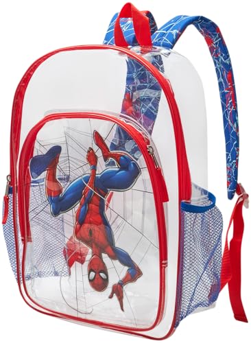 Fast Forward Spiderman Backpack - Water Resistant Clear Backpack for Kids School Bag with Padded Straps and Side Pockets, Size One Size, Blue Spiderman