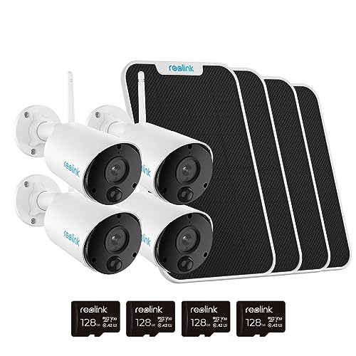 REOLINK Argus Eco 4 Pack Bundle - Solar Security Camera Outdoor Includes Solar Panel & SD Card (128GB), 3MP Nigh Vision, No Hub Needed,Local Storage, 2-Way Talk, Smart Detection
