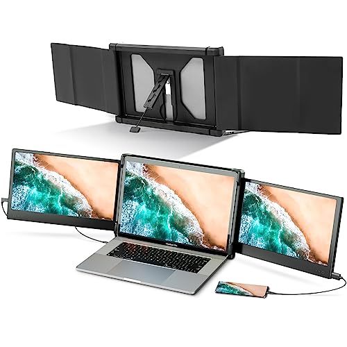 Alecewey P2 Triple Portable Monitor for Laptop Screen Extender Dual 12 Inch FHD 1080P IPS Display USB-A/Type-C/HDMI/Speakers for 13-16 Inch Notebook Computer Mac Windows Phone