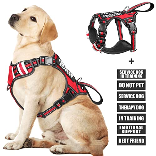 WINSEE Service Dog Vest No Pull Dog Harness with 7 Dog Patches, Reflective Pet Harness with Durable Soft Padded Handle for Training Small, Medium, Large, and Extra-Large Dogs