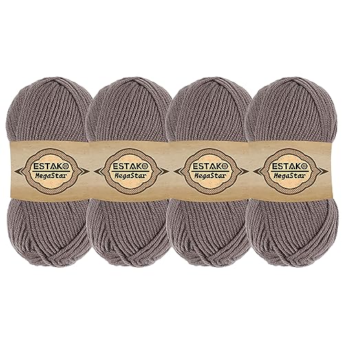 Estako Megastar, (4 Skeins Pack) 75% Acrylic 25% Wool Yarn, Soft, Chunky Bulky Weight #5 for Crochet and Knitting (4 x 3.52 Oz) / (4 x 120 Yrds) (67012 - Mink)
