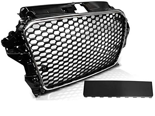 V-MAXZONE PARTS Front Grill Compatible with Audi A3 8V Cabrio 2 Doors 3 Doors 4 Doors 5 Door 2012 2013 2014 2015 2016 RS-58 Front Central Sport Grill Honeycomb Mesh Grille Chrome Black