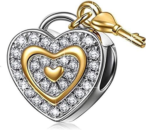 Bolenvi Key to My Heart Love Bead Charm - Authentic 925 Sterling Silver Charms Compatible with Pandora & Similar Bracelets, Necklaces & DIY Jewelry - Gold Plating