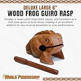 Deluxe Large 6" Wood Frog Guiro Rasp - Musical Instrument Tone Block - Wooden Frog with Stick, Noise Maker by World Percussion USA