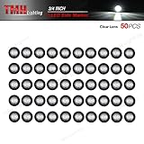 TMH 50 Pcs 3/4 Inch White Light 3 LED Clearance Markers Side Marker Indicator Lights Mini Round Front Rear 3 LED with Rubber for Truck Trailer Car Bus 12V DC