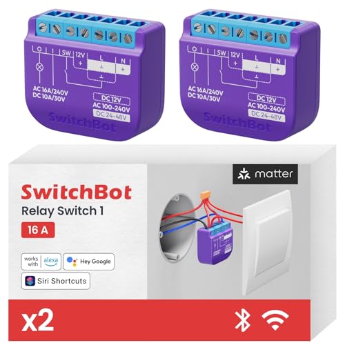 SwitchBot Smart Relay Switch 1(2pack),Smart Relay Module with Built-in Bluetooth Repeater, Wi-Fi&Bluetooth Switch Works with Alexa/AppleHome/Google Home/Matter Hub Required, 2.4GHz, Home Automation