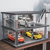 kivcmds 1:24 Scale Car Model Display Case with Parking Lot Scene for Car Model Toys and Lego, Display Stand for Alloy Car Model Toys with Light and Dust Cover (Fast Food Shop Parking Lot)