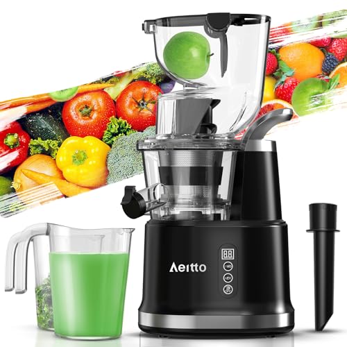 Aeitto Cold Press Juicer, Juicer Machines with Large Feed Chute, Large Capacity, Slow Masticating Juicer for Fruits and Vegetables, Self Feeding for Juice Extractor,BPA-Free, Black