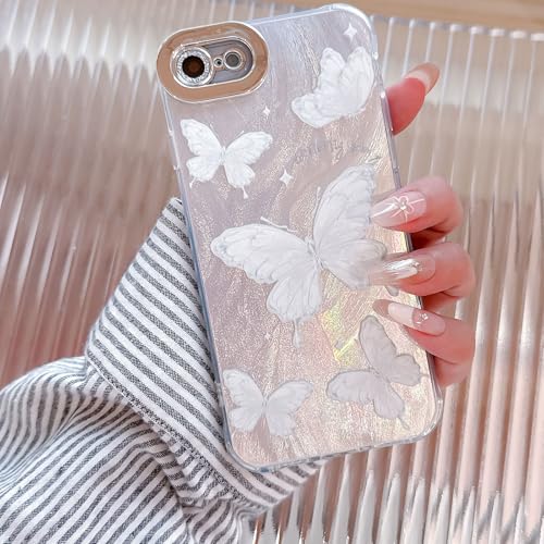 Fxlzcw for iPhone 6s Plus iPhone 6 Plus Case, Cute Aesthetic Shiny Silver Butterfly Design, Sparkle Bling Slim Fit Shockproof Protective Cover for Girls Women (Silver)