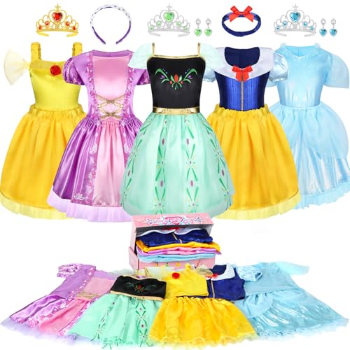 LIMIROLER 18 Pcs Princess Dress Up Clothes for Little Girl Role Play Costume Gift Set, Princess Dress Up Toys for Toddler Girls, Birthday Christmas Party Gifts for Girls Aged 3-6 Years Old