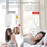 Smart Light Switch No Neutral Wire, No Capacitor, No hub Required Single Live Wire Push Button, Tuya Smart Life App Remote Control Compatible with Alexa and Google Home, White Minimum 7W, 2 Pack