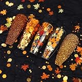 Golden Fall Nail Art Glitters Maple Leaf Nail Sequins, LPOODDNU Autumn Leaves Nail Decoration Accessories 3D Maple Leaves Nail Decals Professional Fall Nail Designs for Women Manicure DIY, 6 Jars