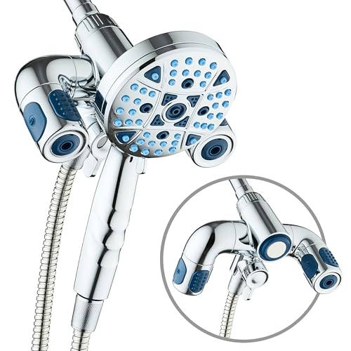 AquaCare Polaris High Pressure Multi Zone 208 Setting Shower Head & Handheld 3-way Combo System - Magnetic Docking Handle, Stay-Clean Jets, 6 ft. Metal Hose, All Chrome Finish, Top American Brand