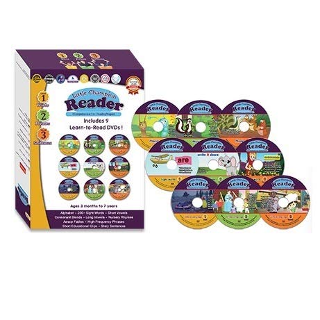 Early Learning Reading 9 DVD Set with 3 Levels - Teaches Alphabet, Sight Words, Phonics, Phrases, Story Sentences, and Nursery Rhymes with 35 Video Lessons - Baby, Toddler, Preschool, Kindergarten