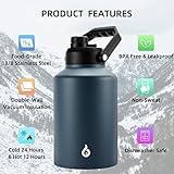 BJPKPK One Gallon(128 oz) Insulated Water Bottle, Dishwasher Safe Stainless Steel Thermos, BPA Free Jug with Ergonomic Handle & Anti-slip Bottom, Large Water Bottle, Navy Blue