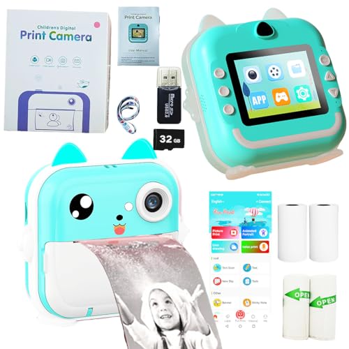 Ynottek Kids Rechargeable Camera Instant Print -Mini Photo Printing Camera for Kids, 1080P Digital Camera, 2.4" LCD Screen, 32G SD Card, High-Definition, ABS Body (Blue)
