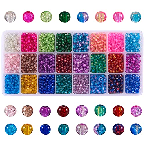 BEEFLYING 4800pcs 4mm Spray Painted Crackle Glass Beads 24 Colors Pony Round Spacer for racelet Necklace Jewelry Making