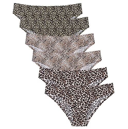 COSOMALL 6 Pack Women's Invisible Seamless Bikini Underwear Half Back Coverage Panties (US M, 6 Pack Leopard)